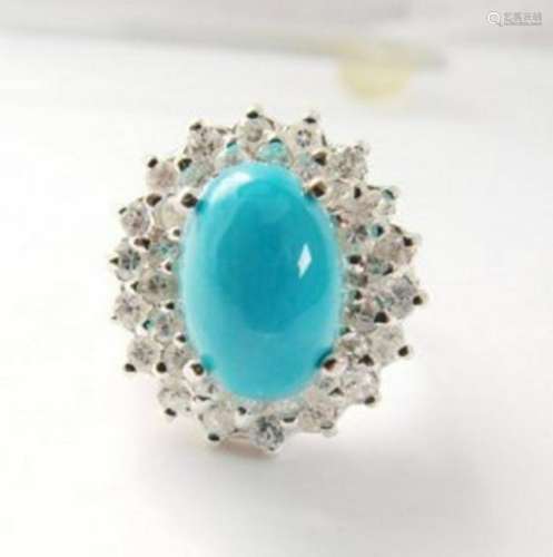 Natural Turquoise Diamond Ring 5.22Ct 14k W/g