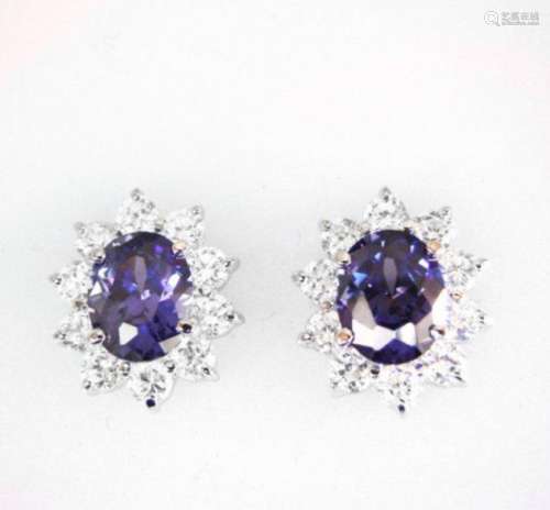 Creation Diamond/Tanzanite Earrings 6.18Ct 18k W/g Over