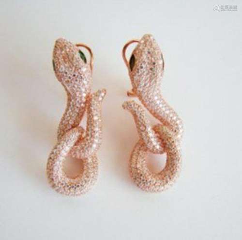 Creation Diamond Snake Earrings 6.57Ct 18k R/g Overlay