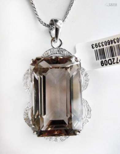 Smoky Topaz Pendant 38.22Ct 18k W/g Overlay