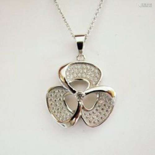 Creation Diamond Flower Pendant .83Ct 18k W/g Overlay