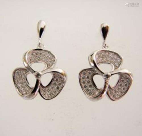 Creation Diamond Flower Earrings .87Ct 18k W/g Overlay