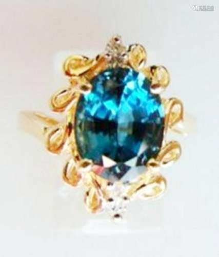 Ring Natural London Blue Topaz Diamond 3.64Ct 14k Y/g