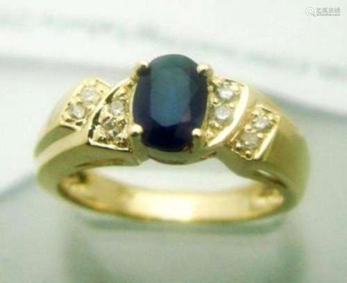 Blue Sapphire: 1.05CT, Diamond: .25CT Ring 14k Y/g