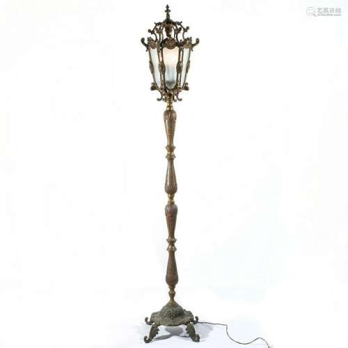 ART NOUVEAU GILDED AGE MONUMENTAL BRONZE LAMP