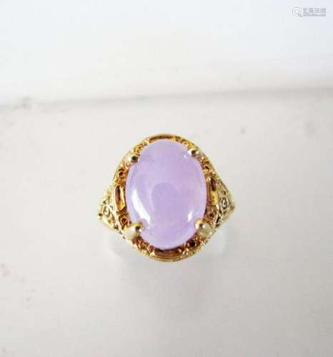 Antique Ring Lavender Jade 6.80 Carat 14k Yellow Gold