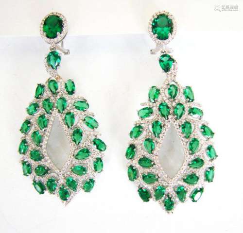 Creation,Diamond&Emerald Earri 14.53Ct 18k W/g Overlay