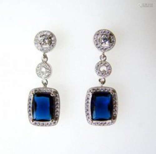 Creation Diamond/Sapphire Earring 10.36Ct 18k W/g