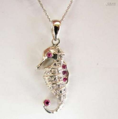 P-Sph Creation Diamond Sea Horse Pendant .48Ct 18k