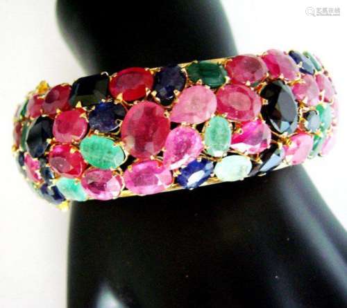 Bangle Natural Gems Multicolor 319.93Ct 18k Y/g Overlay