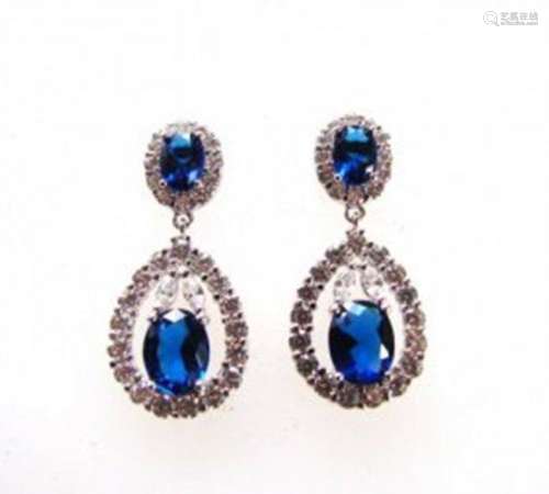 Creation Diamond/Sapphire Earrings 11.76Ct 18k W/g Over