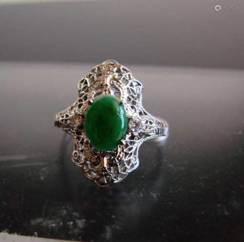 Anniversary Ring Imperial Jade/Diamond 1.04Ct 14k W/g