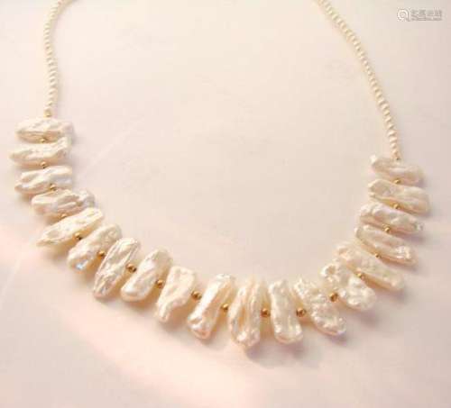 Biwa pearl and white freshwater pearl necklace