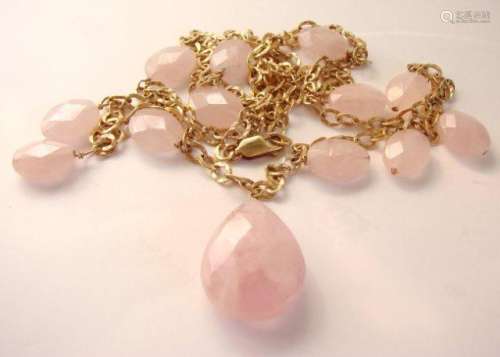 Elegant Rose Quartz Necklace 95.10Ct 14K G/Filled
