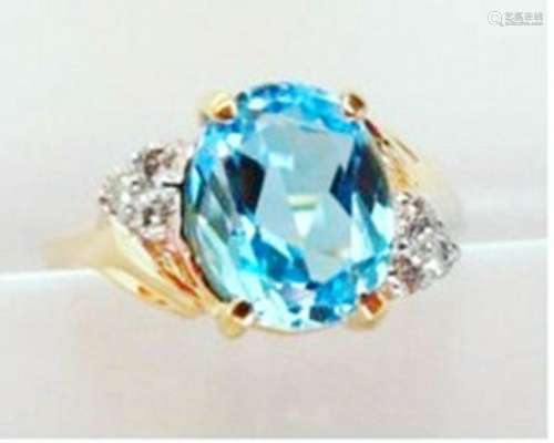 Ring Natural Blue Topaz Diamond 3.70Ct 14k Y/g