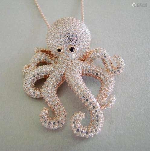 Creation Diamond Octopus Pendant 4.42Ct 18k R/g Overlay
