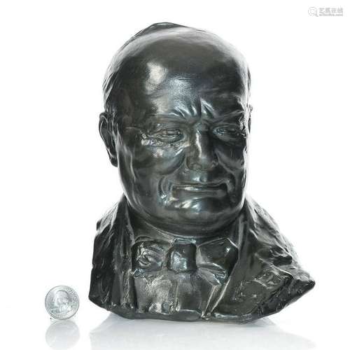 DOULTON CERAMIC WINSTON CHURCHILL BUST WITH BLACK GLAZE