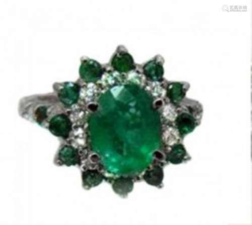 Anniversary Emerald Diamond Ring 4.31Ct 14k White Gold