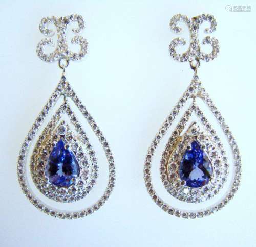 Earrings Natural Diamond & Tanzanite 11.12Ct 14k W/g