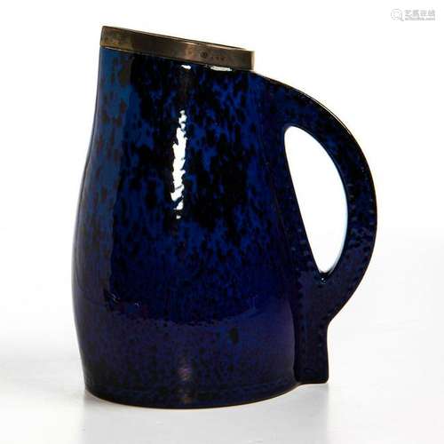 RARE ROYAL DOULTON BLUE TITANIAN GLAZED LEATHERWARE JUG