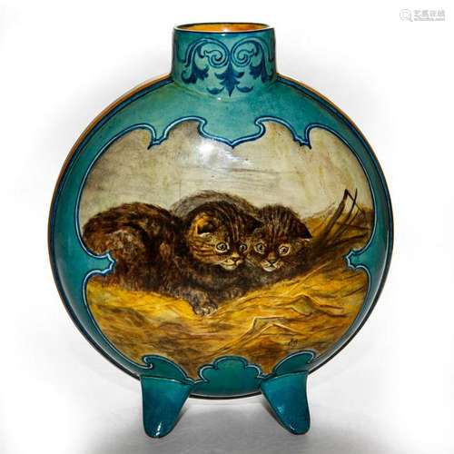 DOULTON LAMBETH VICTORIAN FAIENCE MOON FLASK VASE