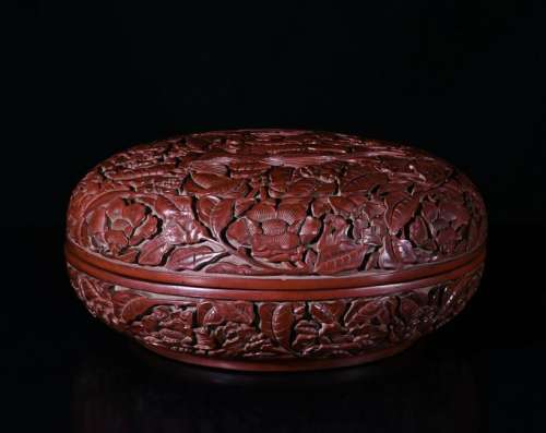 Chinese Red Cinnabar Lacquer Round Box
