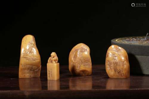 Four Chinese Tianhuang Soapstone Seals,Landscape