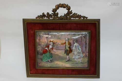 Limoges Enamel Plaque in a Bronze Frame