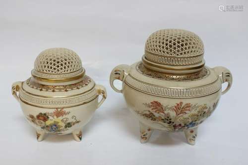 2 Japanese Satsuma Tripod Censer