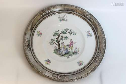 Silver Mount Porcelain Plate