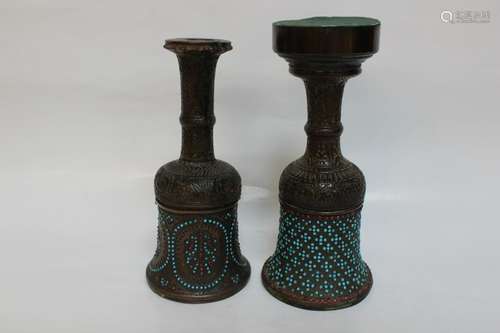 Two Persian Antique Hooker Turquoise Ruby Inlaid