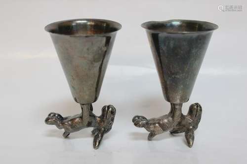 Two Donkey Silver  Plate Drinking Cups