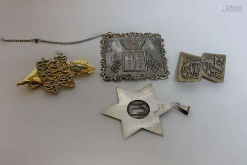 Four Silver Gold Plate Jewish Brooches