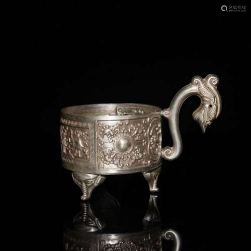 Chinese Silver Bronze Jue Cup