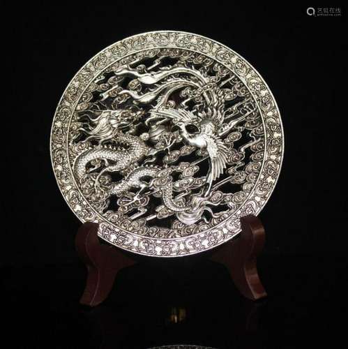 Chinese Silver Bronze Round Plaque