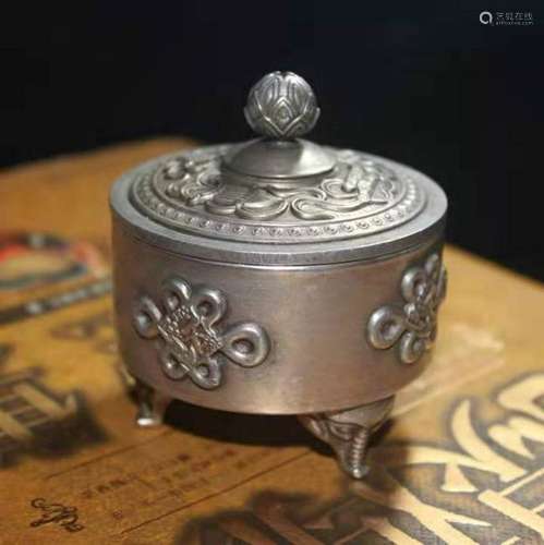 Chinese Silver Bronze Footed Censer