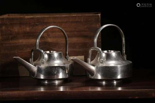 Pair of Chinese Pewter Teapot