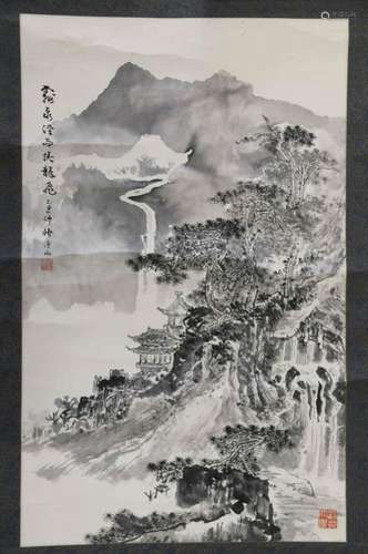 Chinese Ink Color Scroll Landscape Painting,Seal