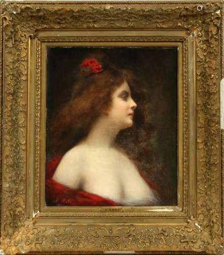 ANGELO ASTI OIL ON CANVAS PORTRAIT OF A BEAUTY