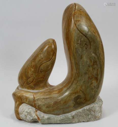 CARVED STONE WHALE SCULPTURE, MODERN