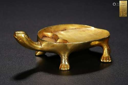 Ming Chinese Gilt Bronze Turtle shape Inkstone