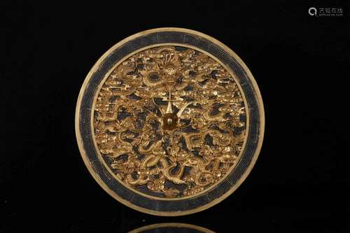 Chinese Gilt Bronze Mirror,Dragon Pattern