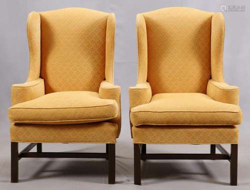 GEORGE II MAHOGANY WING BACK CHAIRS, 18TH.C. PAIR