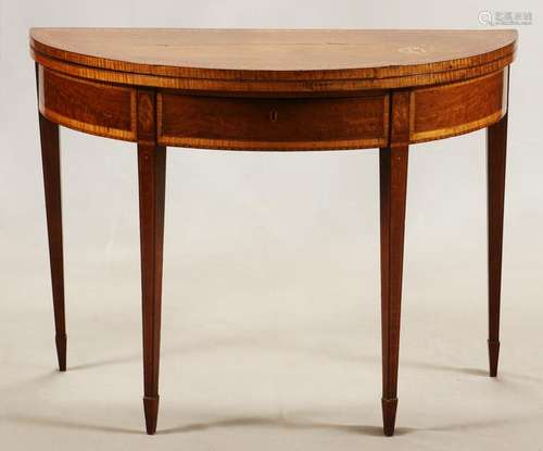 HEPPLEWHITE PERIOD FRUITWOOD DEMILUNE CARD TABLE