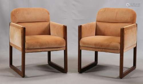 BEIGE SUEDE CHAIRS, PAIR, H 32