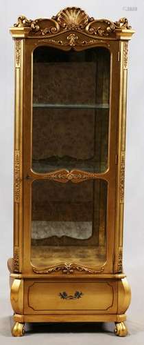 GILT WOOD & GLASS CURIO CABINET, 20TH C.