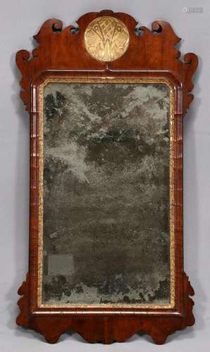 GEORGE II PARCEL-GILT WALNUT MIRROR, H 36