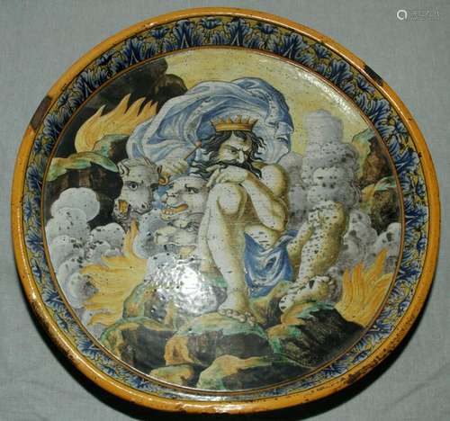 ANTIQUE ITALIAN FAIENCE PORCELAIN ROUND PLATTER