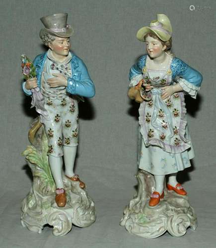 MEISSEN PORCELAIN GENTLEMAN AND LADY, 19TH. C.