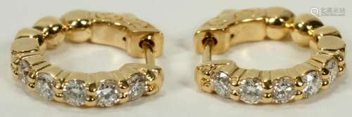 1.01CT DIAMOND, 14 KT YELLOW GOLD HOOP EARRINGS